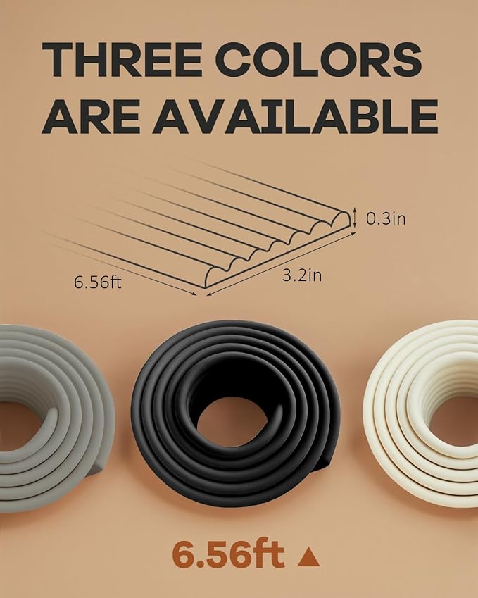 Edge and Corner Guards with Strong Adhesive Extra Thick Baby Proofing Furniture Protector for Table Desk Bed Cabinets Child Safety for Home and Nursery (Black, 6.56 Feet)