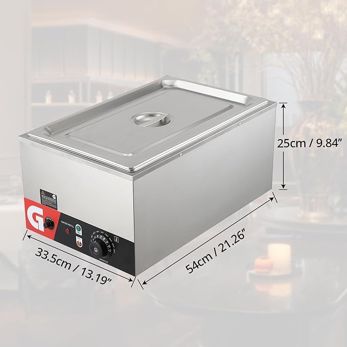 Commercial Stainless Steel Steam Table Pan with Lid & Ladle – 24QT Electric Buffet Food Warmer, 1200w, Adjustable Temperature 30–85°c