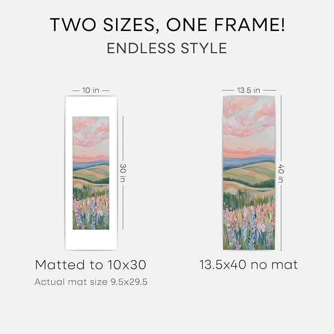 Homeforia 13.5x40 Panoramic Frame Silver, High End Metal 13.5x40 Picture Frames with Mat 10x30 Photo, 13.5 x 40 Poster Frame Matted to 10 by 30 Print, 40x13.5 Frame, Tempered Glass, Wall Kit, Set of 1