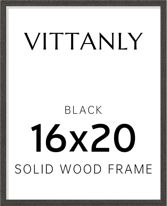 Vittanly 16x20 Picture Frame, Solid Wood Frame with Plexiglass, Includes 11x14 Mat, Wall Hanging or Tabletop for Photos, Home Decor, Black, 1 Pack