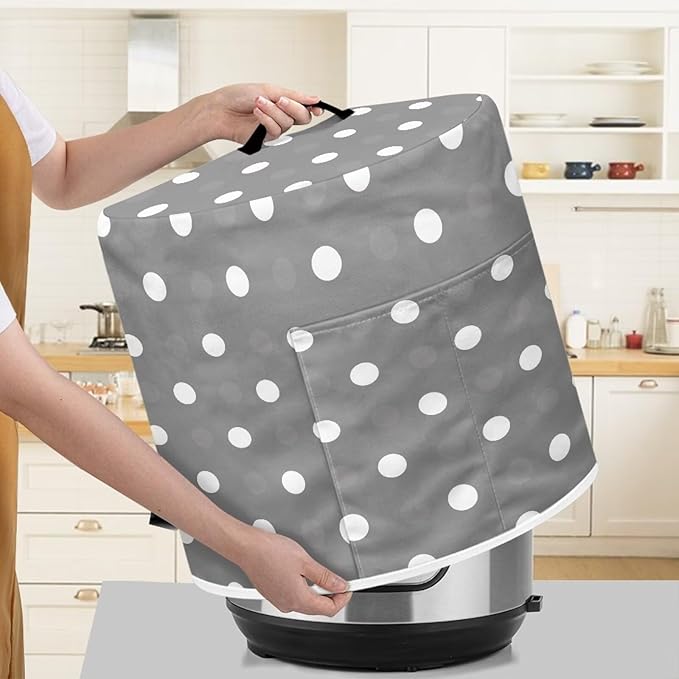 Small Appliance Covers for Air Fryer & Electric Rice Cooker, Grey Polka Dot Pressure Cooker Dust Covers for Kitchen Appliances 3 qt Accessories with Storage Pockets