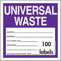 Accuform Signs MHZW16PSC Adhesive Coated Paper Hazardous Waste Label, Universal Waste", 6" Length x 6" Width, Purple/Black/White (Pack of 100)