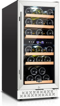 Tylza Mini Fridge 15 Inch Wine Cooler Under Counter, 30 Bottles Dual Zone Wine Fridge with Stainless Steel, Wine Refrigerator Freestanding, Built-in Wine Cellars