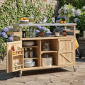 Merax 50" Outdoor Kitchen Grill Cart Island on Wheels with Stainless Steel Top,Farmhouse Style Solid Wood Frame Storage Cabinet for Patio