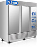 81" W Commercial Refrigerator, 72.6 Cu.ft Reach-In Triple Door Stainless Steel commercial fridge, 9 Shelves, Fan Cooling, Auto Defrost, Digital Thermostat - Ideal for Restaurant, Bar, Cafe, Shop