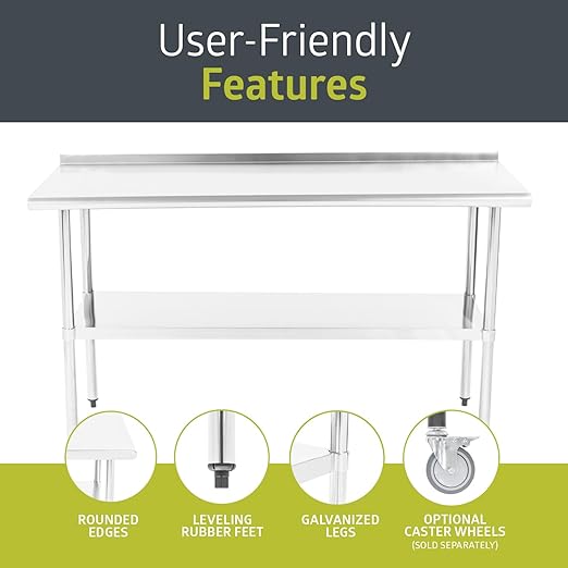 Pearington NSF Certified Stainless Steel Kitchen Prep and Work Table, Commercial Work Table for Restaurant and Home, 60" x 24", Stainless Steel