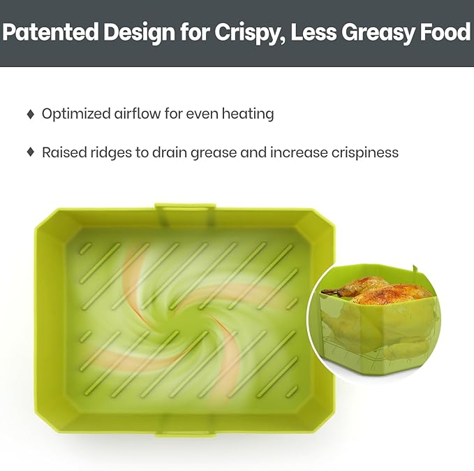 Air Fryer Silicone Liners 10QT For Ninja DZ550/DZ401, 2 Pack BPA Free Platinum Silicone Air Fryer Basket Liner with Handle, Rectangle Dual Basket Air Liners, Upgraded