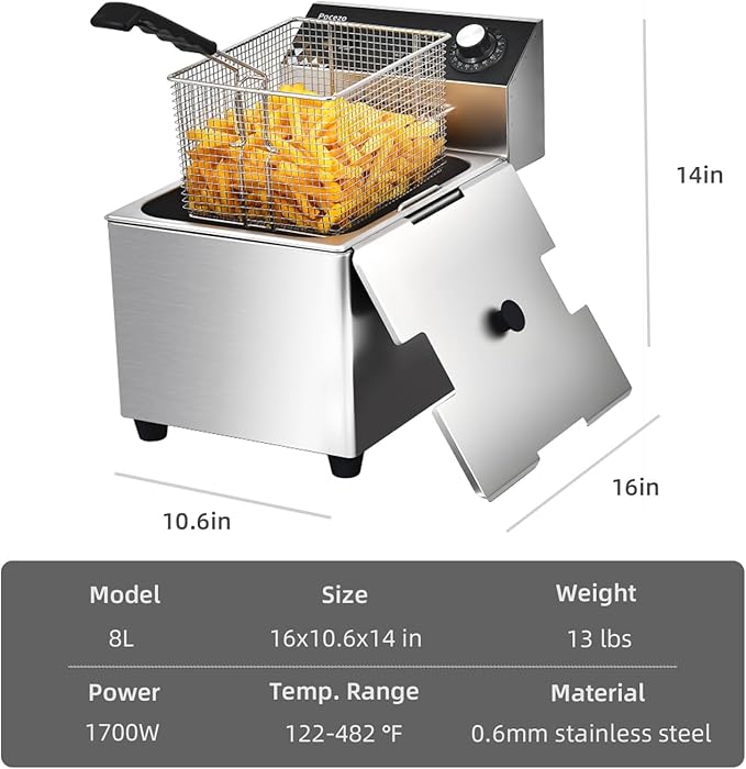 Deep Fryer with Basket, 1700w 14Qt Oil Tank/ 6.7Qt Basket, 0.6mm Thickened Stainless Steel Countertop Electric Fryer for Home and Commercial Use, Oil Fryer with Double Overheat Protection