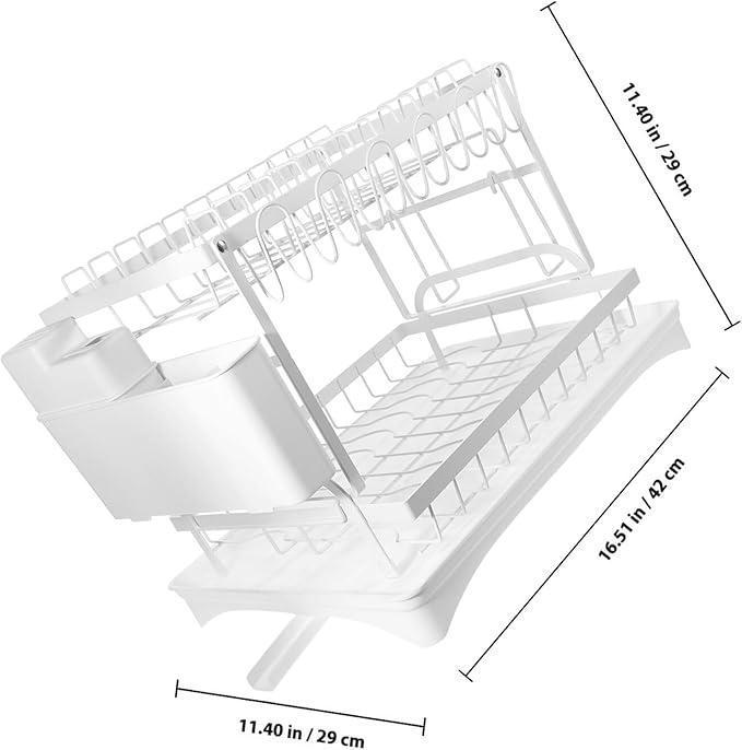 Bowl Draining Rack and Kitchen Dish Draining Stand, White Multifunctional Countertop Drying Rack with Cutting Board Holder and Utensil Cup, Dishwasher Safe for Home Kitchen