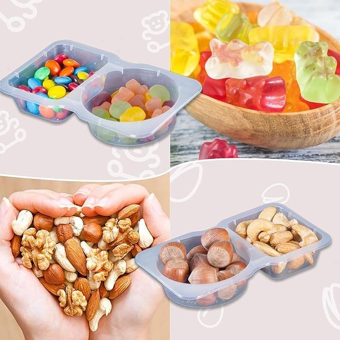 EWUVP 130ml Reusable Snack Containers, 10PCS Double Compartment Dipping Containers with Lid, Snack Pack Containers for Refrigeration, Portion Control, Outdoor Takeaway Sauce Dip Case Disposable Box