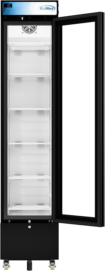 KoolMore 17 in. Slim Commercial Merchandiser Freezer with Manual Defrost, 6.5 Cu. Ft. Capacity, ETL Listed in Black (KM-MDF-17S)