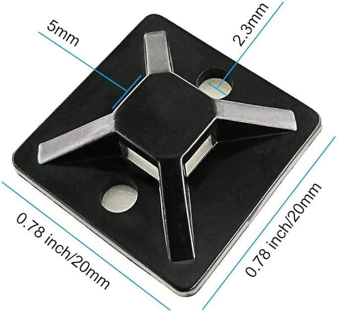 HS Zip Tie Mounts 3/4 Inch Self Adhesive with Screw Hole Cable Wire Tie Mounting Base Holder (100 Pack) Squares,Black