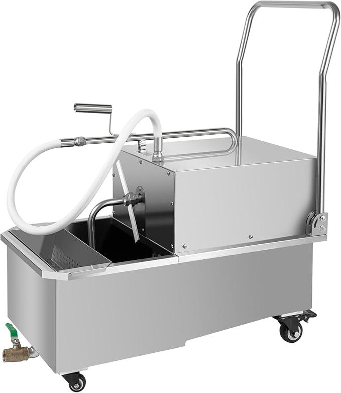 Mobile Fryer Filter Machine, 55 L /14.5 Gal Commercial Oil Filler Cart Truck Separator with Filter Papers, 550W Stainless Steel Cooking Oil Filtration System for Supermarket, Restaurant
