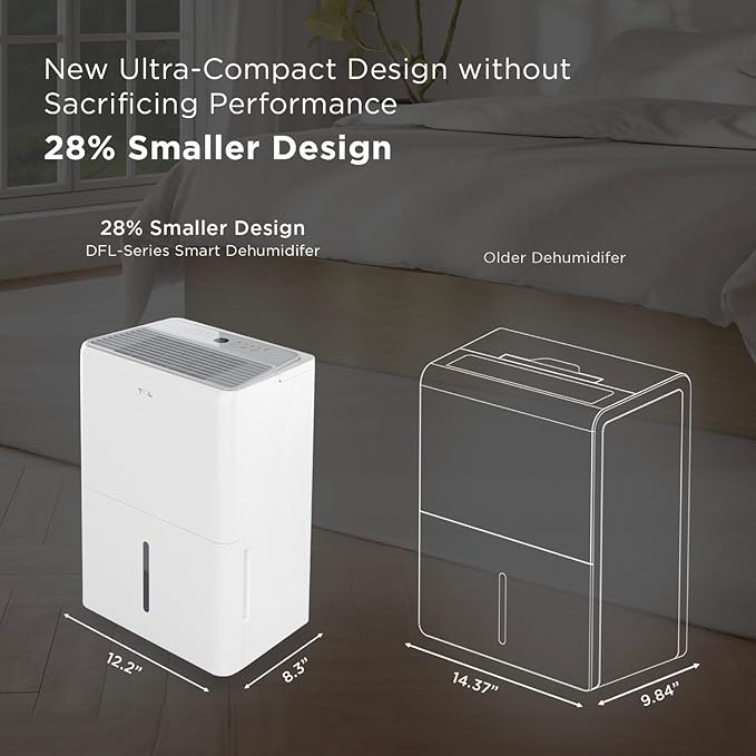 TCL 3000 Sq. Ft. Smart Dehumidifier, Energy Star Most Efficient, Ultra-Compact, 32 Pints Per Day, for Whole House, Basement, Bathroom & Bedroom, Works with Alexa/Google Assistant