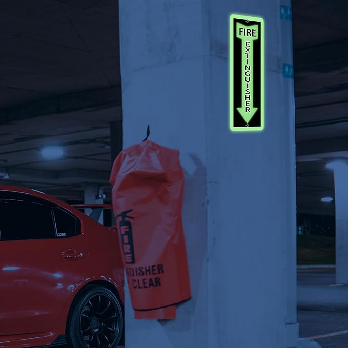 Fire Extinguisher Sign,4 Pack Reflective Fire Extinguisher Signs for Business,4 x12 Inch Aluminum Metal Safety Signs,Glow in the Dark,Weather Proof, Easy to Install, Indoor Outdoor Use