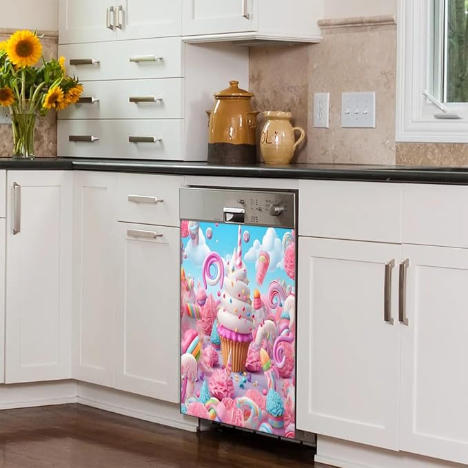 Cartoon Delicious Colorful Dishwasher Magnet Cover, Reusable Refrigerator Panel Stickers Microwave Front Door Covers Magnets for Kitchen Home Appliances Holiday Party Decorations 23 X 26 in