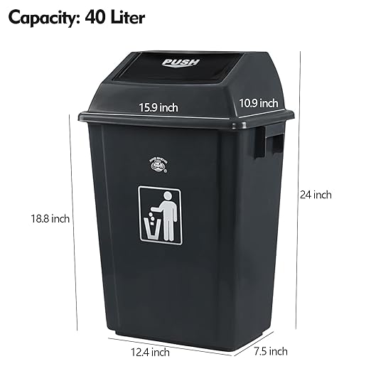 10 Gallon Plastic Garbage Can with Swing Lid, Set of 4 Large Trash Can Waste Bin, Grey