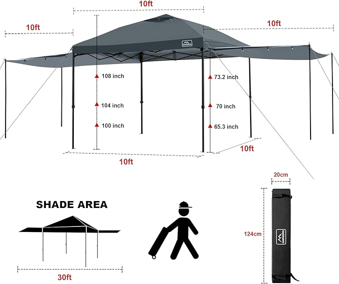 KAMPKEEPER 10x10 Easy Pop Up Canopy Tent with Sidewalls, Instant Outdoor Shade Shelter with Removable 10FT Sun Walls, Quick Setup Waterproof and UV-Resistant for Patio (Dark Gray, 2 sidewall)