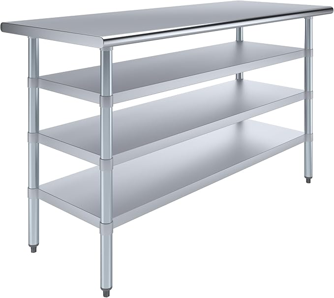24 in. x 60 in. Stainless Steel Work Table with Three Bottom Shelves | NSF Kitchen Prep Table | Utitly Metal Table