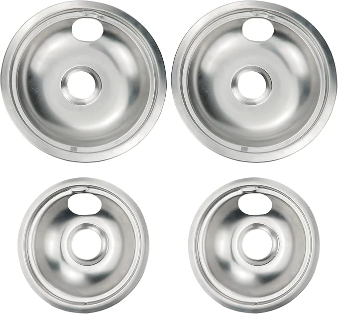 Stove Burner Covers,Replacement Chrome Drip Pans for Frigidaire Kenmore 316048413 and 316048414,4 pcs (4x6")