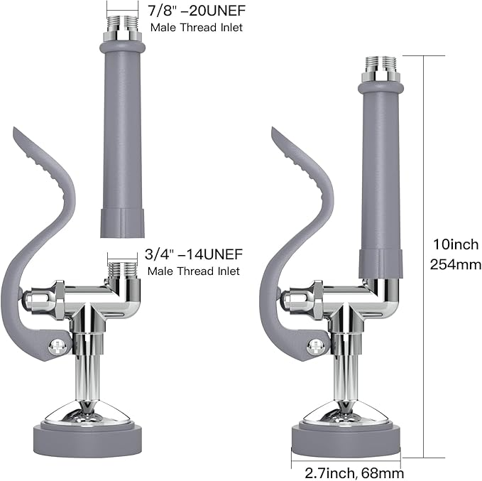 Commercial Sink Sprayer, 1.42GPM Pre Rinse Sprayer Head with Handle Grip Assembly, Commercial Dish Sprayer Replacement Kit of Commercial Faucet, Chrome Finished(Gray)