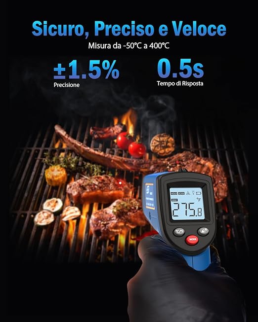 Infrared Thermometer Laser Temperature Gun, Digital Surface Heat Temp Gun Non-Contact for Cooking Food, Pizza Oven, Griddle Meat, Refrigerator, HVAC, Grill, Engine -58℉~986℉