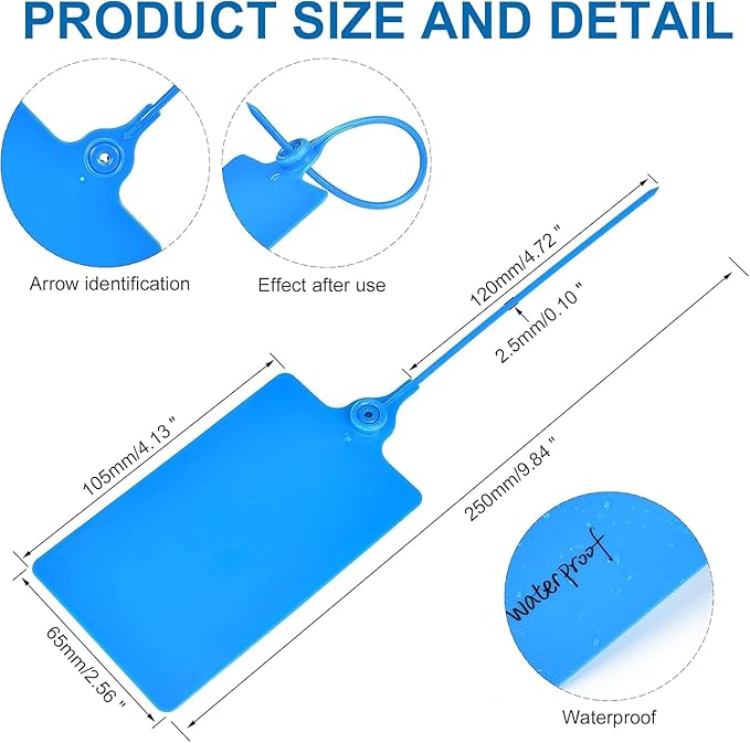 50 Pcs Durable Plastic Shipping Tags with Marker Pen Security Seals Sticker Labels,Waterproof Blank Luggage Tag for Packages, Logistics, Inventory, Travel(Blue,50pcs)
