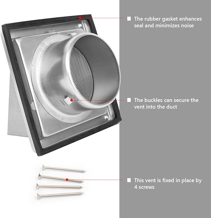 4 Inch Dryer Vent Cover Outside Stainless Steel Wall Vent with Removable Cover and Insect Screen Mesh