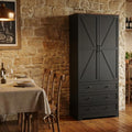 IDEALHOUSE Farmhouse Kitchen Pantry Cabinet - 72" Tall Large Wood Kitchen Storage Cabinets with Adjustable Shelves & 2 Barn Doors & 3 Drawer, Versatile Storage for Dining Room, Bathroom, Living Room