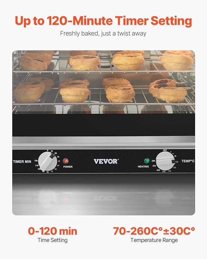 VEVOR Commercial Countertop Oven, 66L 4-Tier Toaster Ovens with Tempered Glass Door, Wire Racks & Tray, 2800W Stainless Steel Baking Ovens for Restaurant Bakery (AC208~240V,60Hz, 6-20P Plug & Outlet)