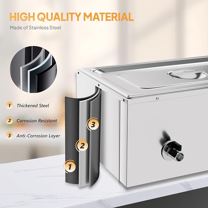 ROVSUN 21QT Electric Commercial Food Warmer, Full Pan Steam Table Stainless Steel Bain Marie Buffet Countertop with Temperature Control & Lid for Parties, Catering, Restaurants 110V