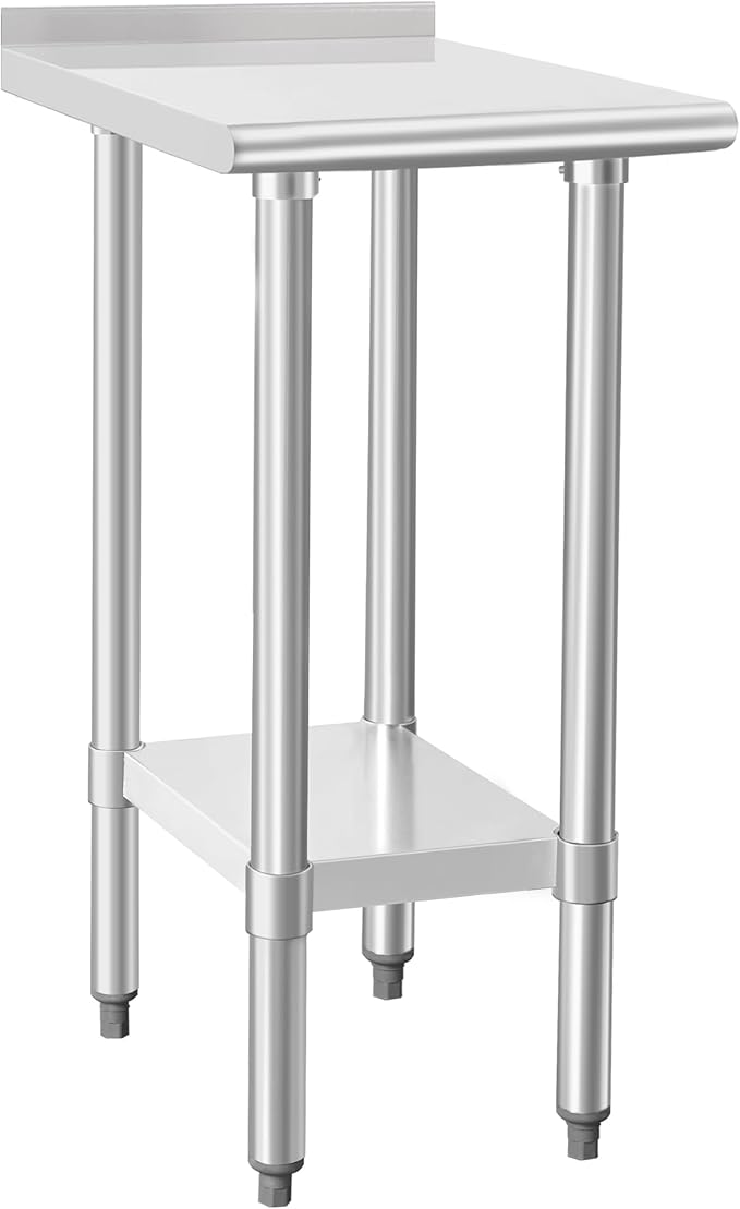 HARDURA Stainless Steel Commercial Work Table Prep Work Metal Table 24×15 Inches with Undershelf and 2" Backsplash Heavy Duty NSF 430 for Kitchen Food Prep
