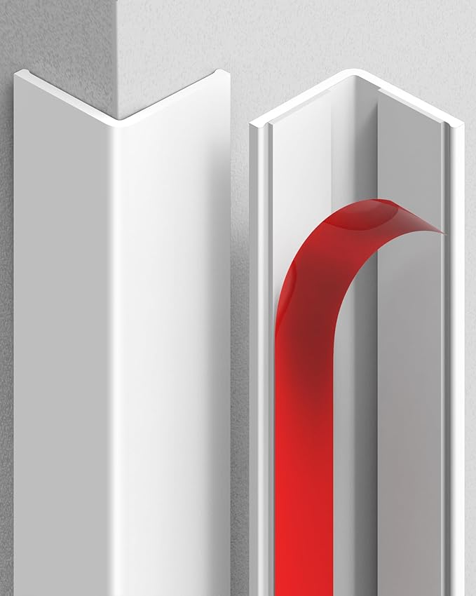 Wall Corner Protector, Walls Edge Protector，Self-Adhesive Wall Corner Guards,PVC Double Side Edge Protector， Furniture Stairs Guard (4, 2.5x120cm/0.98x47.2in)