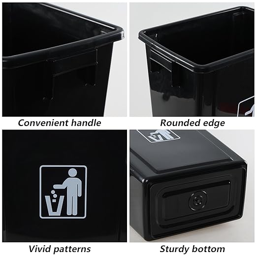 10 Gallon Open Top Trash Can, Compact Recycling Bin, Waste Basket for Under Counter/Kitchen/Office/Bathroom/Workplace/Dormitory, Black (Pack of 4)