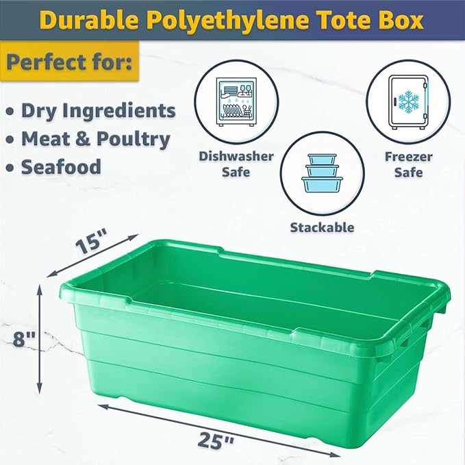 19"x26"x53" Mobile Aluminum Lug Rack with 4 Green Tote Boxes – NSF Heavy-Duty Commercial Storage Cart with 5" Swivel Casters, Portable Food Prep & Dishroom Utility Rack – Freezer Safe, 4 Lug Capacity