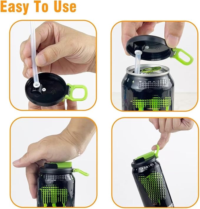 4 Pack Soda Can Lids with Straws,Inspired by Energy Drink Can Colors – Fits fit Standard 12oz/16oz Cans