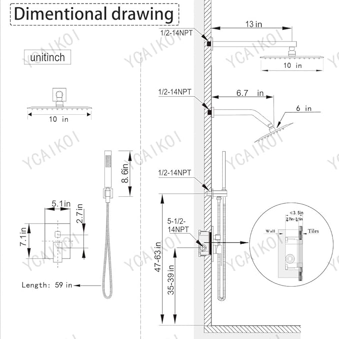 Shower Faucet Set Brushed Gold Shower System, Knob Switch Diverter Shower Faucet with High Pressure Handheld Spray, Wall Mount 10 Inch Shower Head with 6 Inch Wall Mount Shower Head