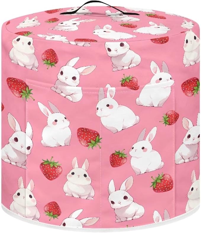 Strawberry Rabbit Easter Pressure Cooker Cover with Storage Pocket Compatible with 8 10 Quart Instant Pot, Durable Rice Cooker Air Fryer Accessories, Waterproof Kitchen Appliances Dust Cover