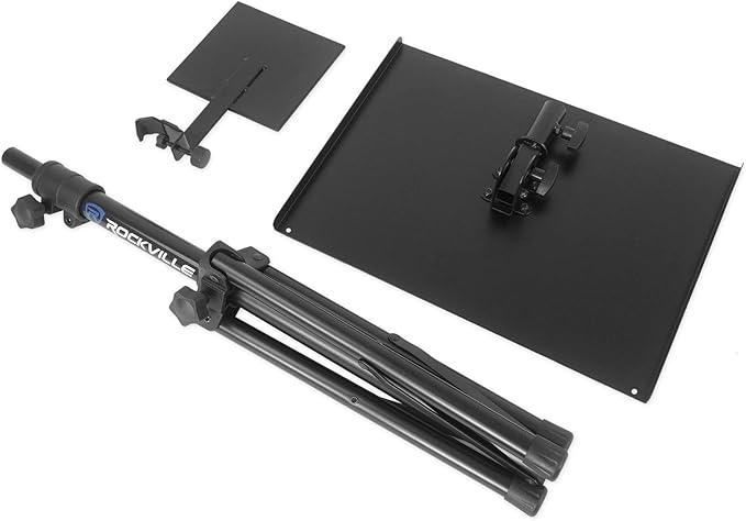Rockville RLS68 Dual-Tray Laptop/Tablet Stand, Adjustable Height 30-51", Foldable, Portable, for DJs, Presenters, and Musicians