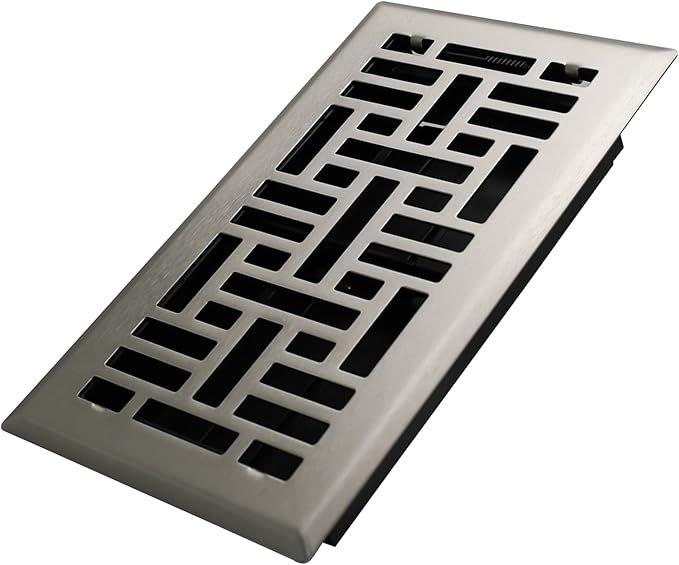 4x8 Inches Heavy Duty Walkable Floor Register Easy Adjust Air Supply Lever Floor Vents - Seattle Design - Vent Cover for Home Floor - Satin Nickel