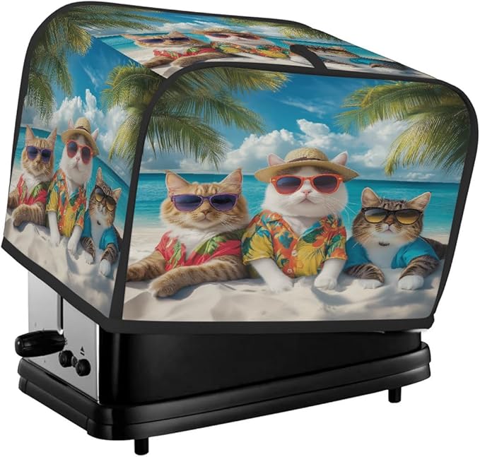 Toaster Cover 2 Slice, Beach Cat Anti Dust Protector for Bread Maker, Waterproof Kitchen Appliances Accessories
