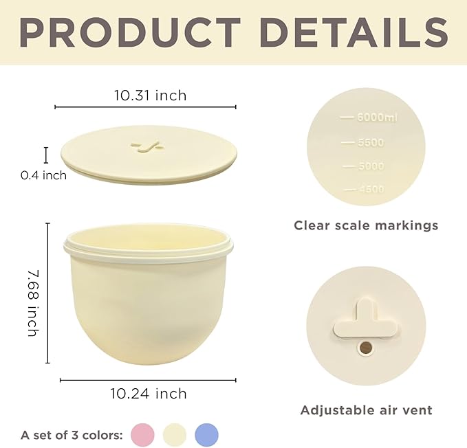 3 Pack Muticolor Silicone Liners with Lids for KitchenAid Tilt-Head 7 Qt Mixers, Kitchen Helper Silicone Liners for Baking and Cooking, Mixer Parts & Accessories, Not for Bowl-Lift Models