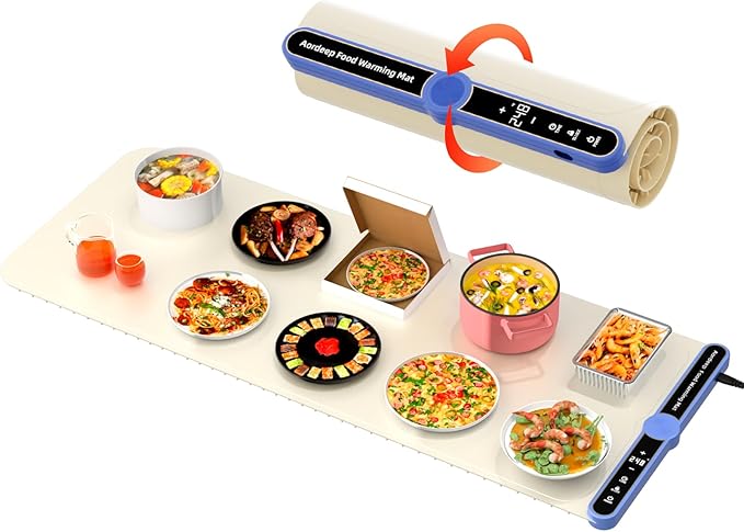 Warming Mat for Food Extra Large (XXL:40”X15”) Food Warming Mat for Countertop Parties Buffet Family 550W 8S Fast Even Heating 9-Level Temp Food Warmer Portable Silicone Kitchen Essential