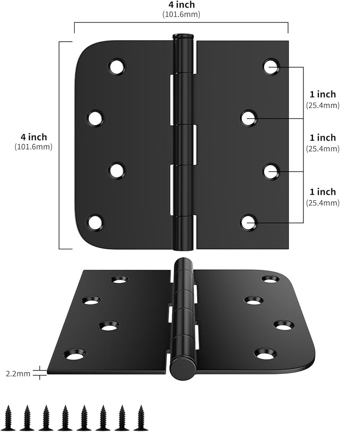 goldenwarm 24 Pack 4in Black Door Hinges Interior Door Hinges Black Matte 4 x 4 Inch with Square & Round Corners, Iron Material