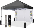CROWN SHADES Canopy Tent 10x10 Pop Up Canopy Outdoor Shade with Pockets Sidewall, Easy Up Sun Shelter with One Person Set Up Center Lock, Portable Instant Camping Beach Canopies Tents, Grid Grey