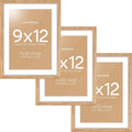 Homeforia 9x12 Picture Frame Wood, High End Natural Oak 9 x 12 Light Wooden Frames with Mat 7 by 10 Photo, 9by12 Frame Matted to 7x10 Print, Wall or Tabletop Frames, Tempered Glass, Wall Kit, Set of 3