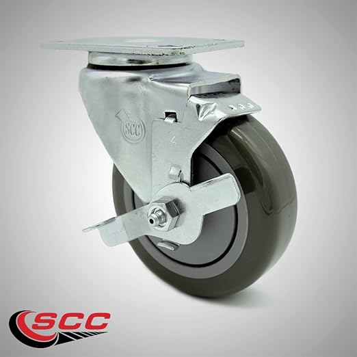Service Caster Brand Replacement Caster for Uline Caster H-7448SWB-Stainless Steel Swivel Top Plate Caster with 4 Inch Gray Polyurethane Wheel and Top Lock Brake- Fits Carts and Platform Trucks H-3352