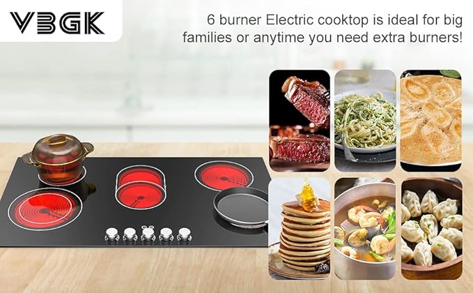 VBGK Electric cooktop 36 inch,240V 8600W 36 inch Induction Cooktop,Built-in and Countertop Electric Stove Top,Knob Control 9 Heating Level Timer & Kid Safety Lock