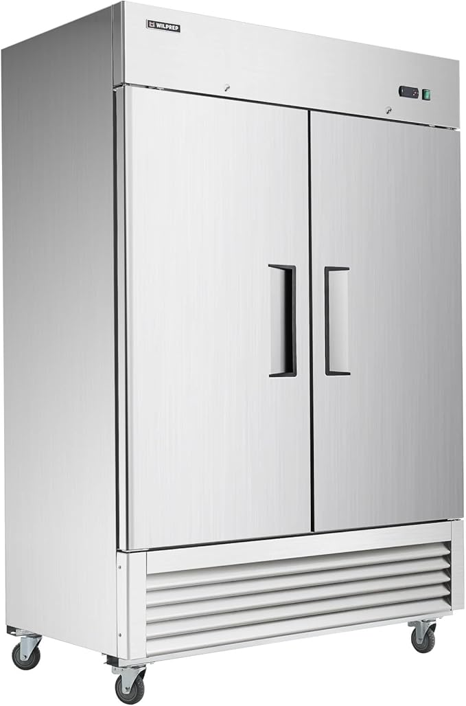 Wilprep 54" W Commercial Freezer 2 Door 2 Section Upright Freezer Stainless Steel Reach-in Solid Door Upright Fan Cooling 42.2 Cu.ft Freezer for Restaurants, Bars, Shop, ETL-Listed