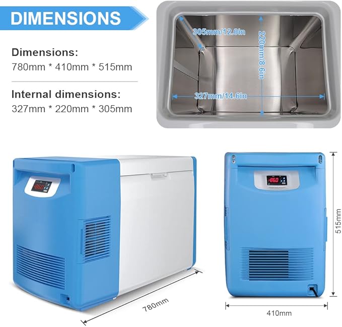 0.8 Cu.Ft Ultra Low Temperature Freezer -123 °F, Portable Lab Cryogenic Freezer Refrigerator Digital Display, Silent Operation & Compact Size, Lab Freezers for Research/Biotech Use/Sample Preservation